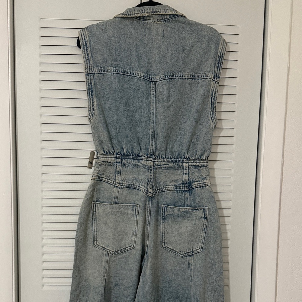 We The Free Light Blue Denim Wide Leg Overalls jumpsuit - Picture 6 of 8